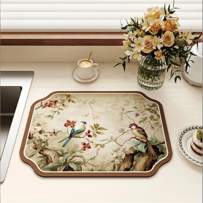 30x40cm Alien Flower Bird Diatomaceous Earth Coffee Machine Water Absorption Mat Quick Dry Kitchen Countertop Drainage Mat