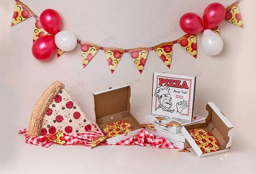 Photography Background Pizza Cooking Theme Kids 1st Birthday Party Cake Smash Decoration Backdrop Photo Studio Props