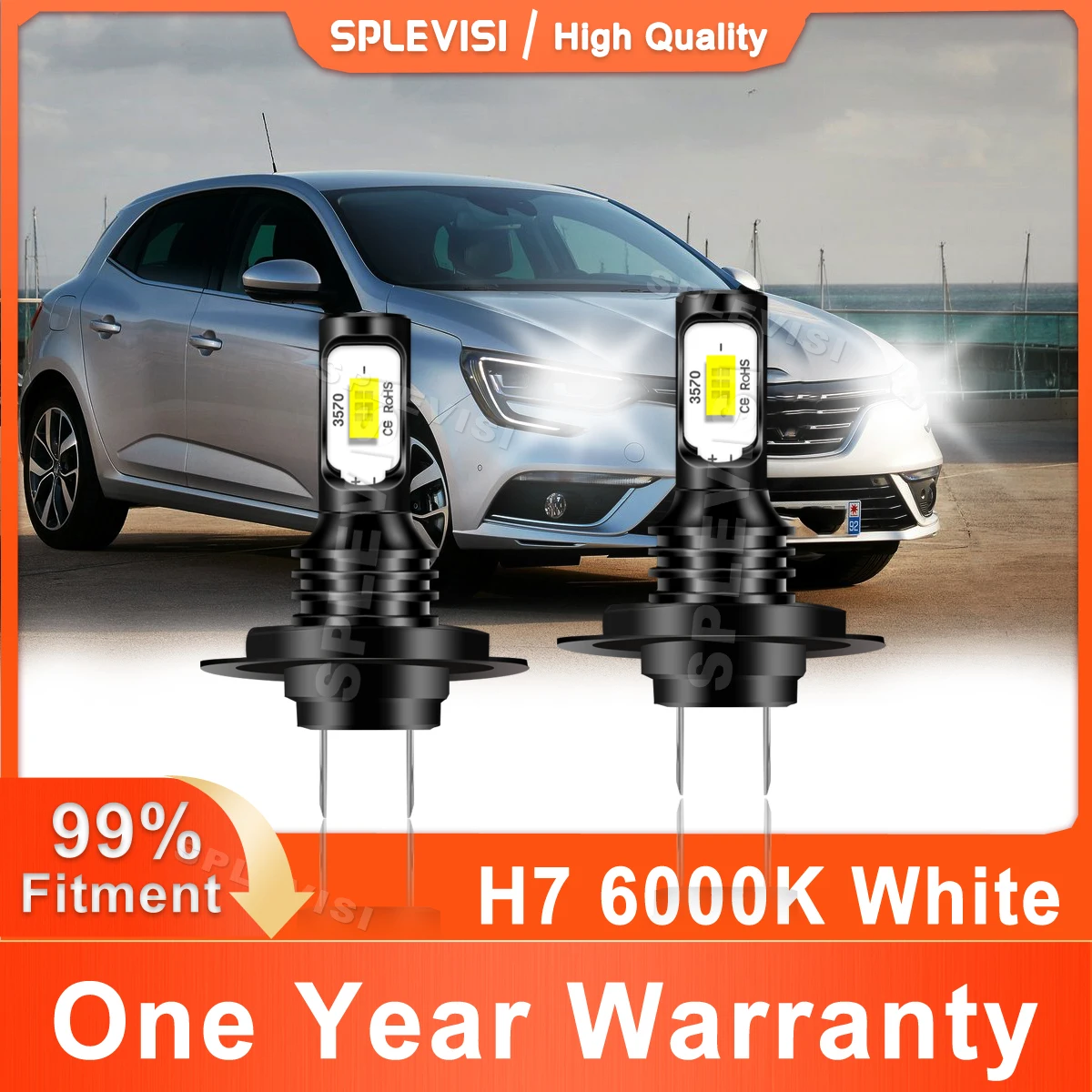 

SPLEVISI LED Car Light H7 Headlight High/Low Beam XID White For Renault Megane MK3 2008 2009 2010 2011 2012 2013 2014 2015 2016