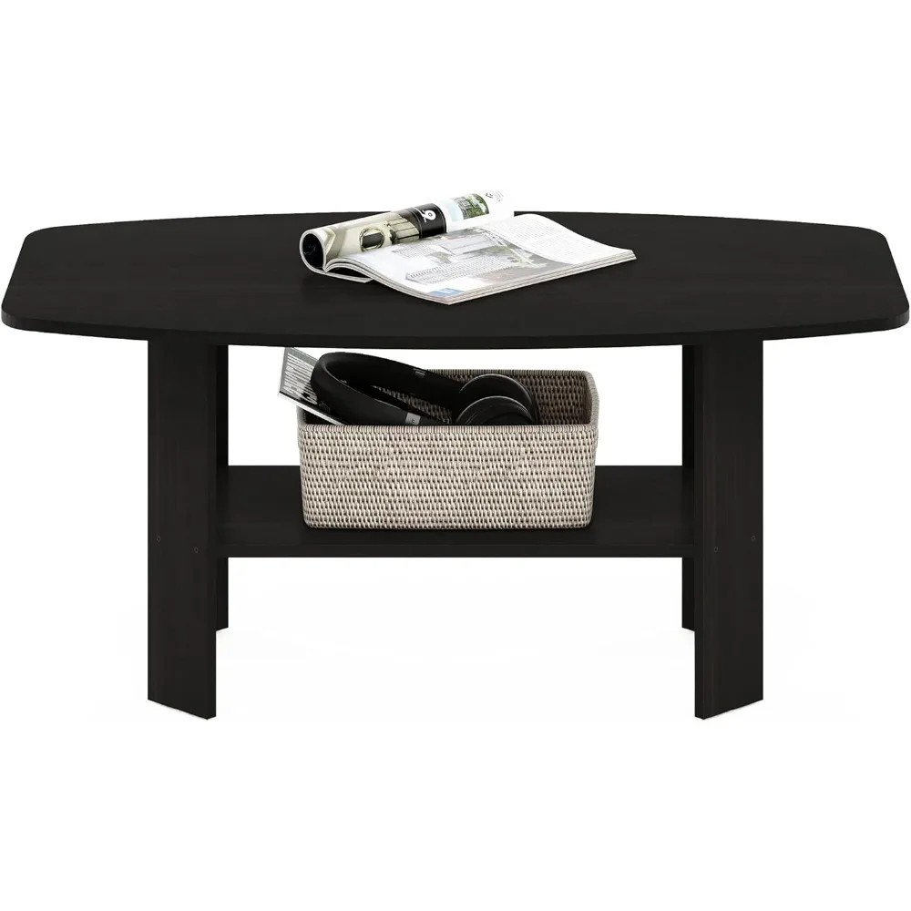 Modern Espresso Coffee Table, Simple Design Engineered Wood Furniture for Living Room, Easy Assembly