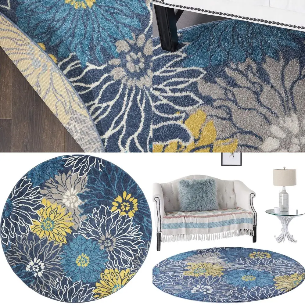 

Loral Passion Blue 5'3 Round Rug, Ideal for Home, Easy to Clean, Non-Shedding, Suitable for Bedroom, Living, Dining, Kitchen