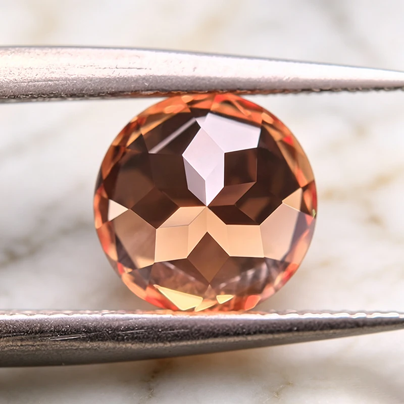 Hochwertiger Labor-Saphir in Orange, Rundschliff, Edelstein für Fortgeschrittene Schmuckherstellung von Ringen und Ohrringen, mit Wählbarem Zertifikat – Detail 6