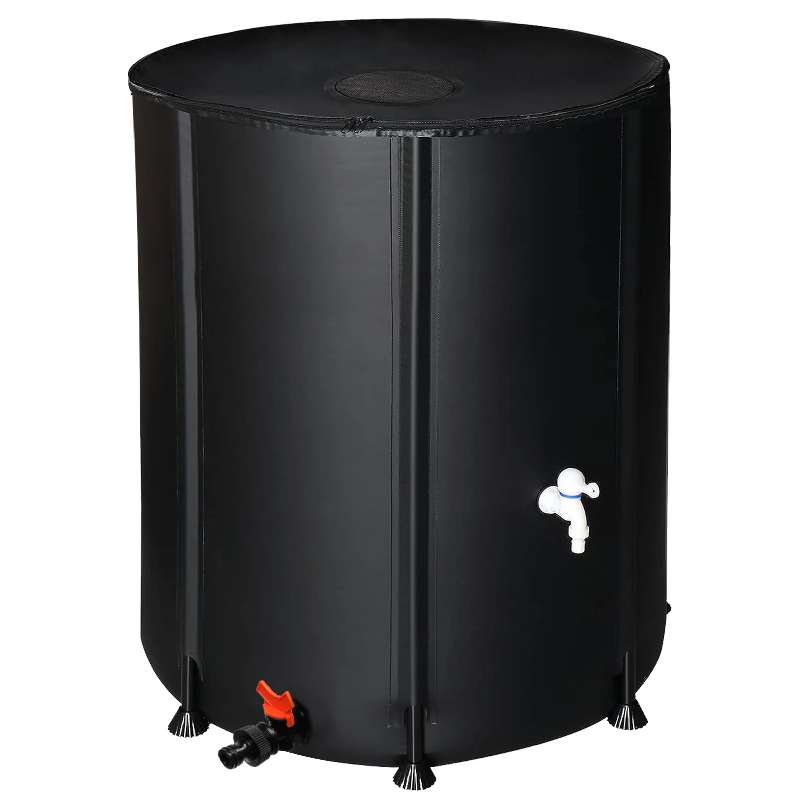 132 Gallon Collapsible PVC Rain Barrel, Black Foldable Rainwater Collection Tank with Complete Fittings, Outdoor Garden Water Storage Bucket for Rain Harvest Irrigation