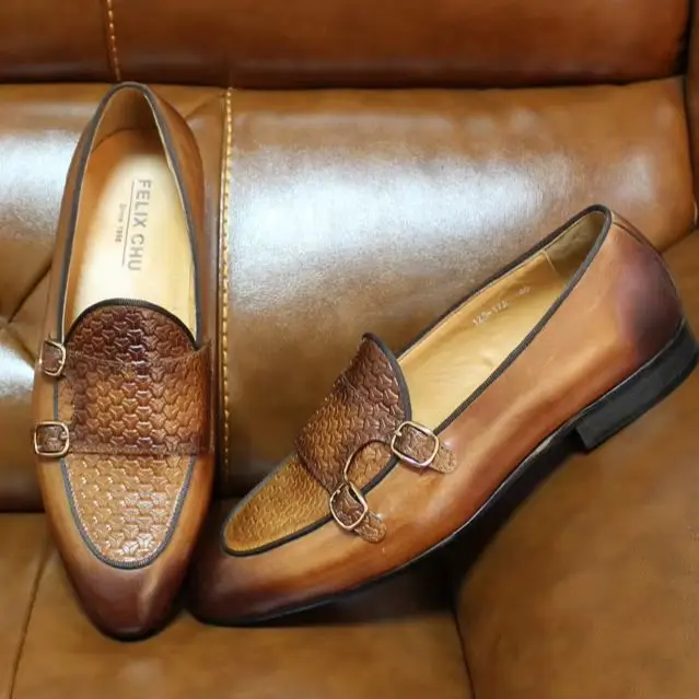 New Double Button Casual Shoe Cowhide Toe Layer Fashionable Shoes Men's Genuine Leather Suede Loafers Oxford British Men's Shoes