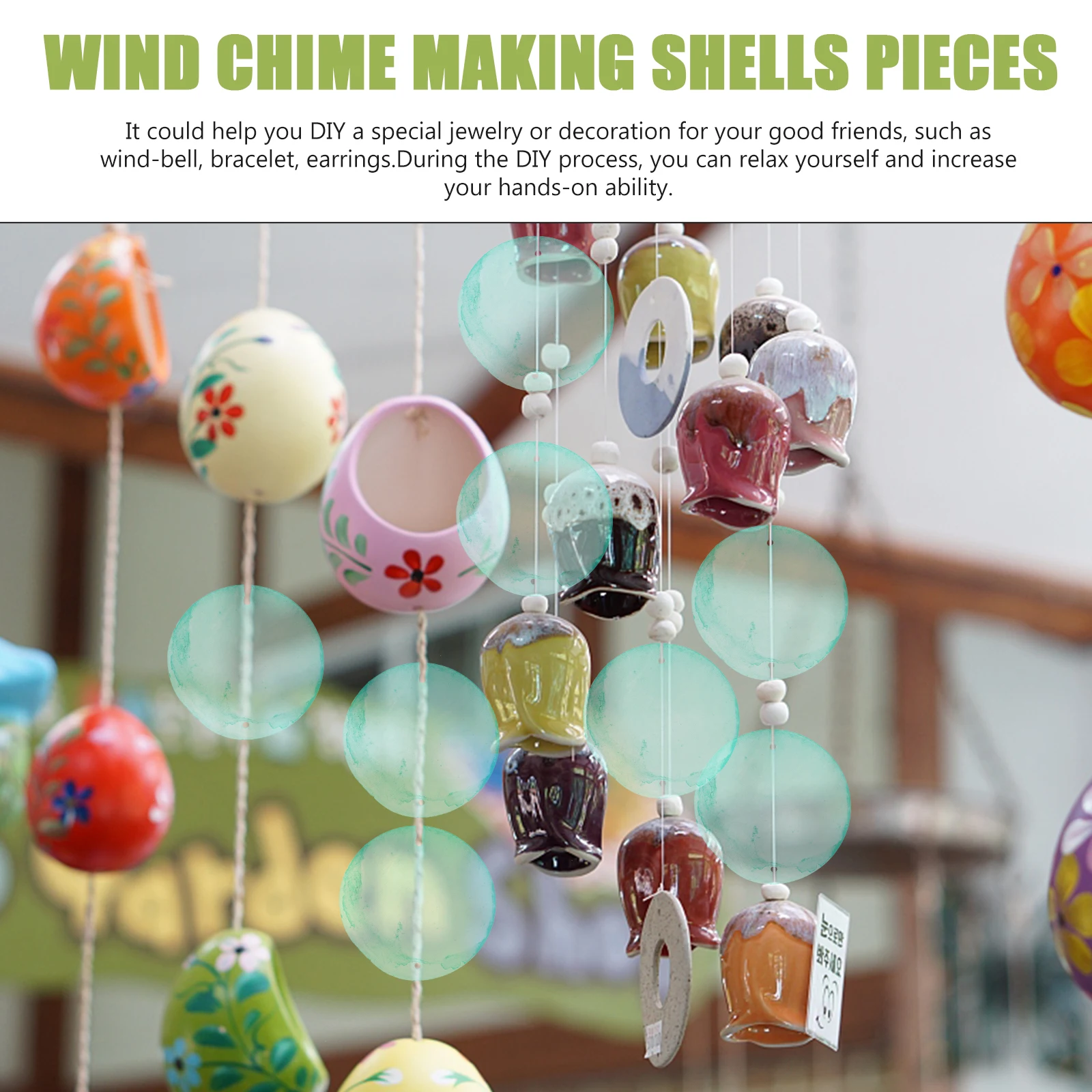 

100pcs Shell Slices Round Natural Shells Flat Mussel Charms DIY Crafts Wind Bell Making Pendant Light Green Jewelry
