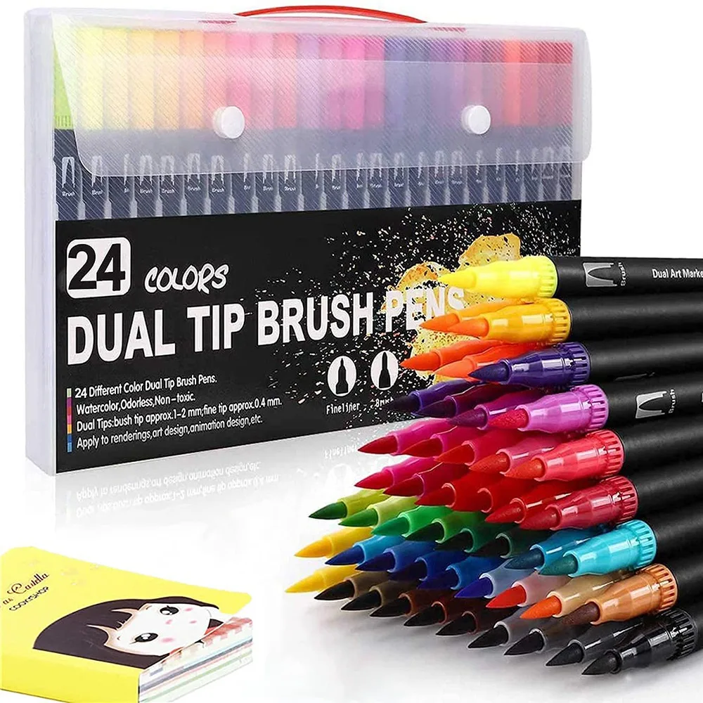 Colouring Pens 24 Colours Dual Brush Pens Felt Tip Pens Art Markers Drawing, Painting, Calligraphy, Colouring Books image 4