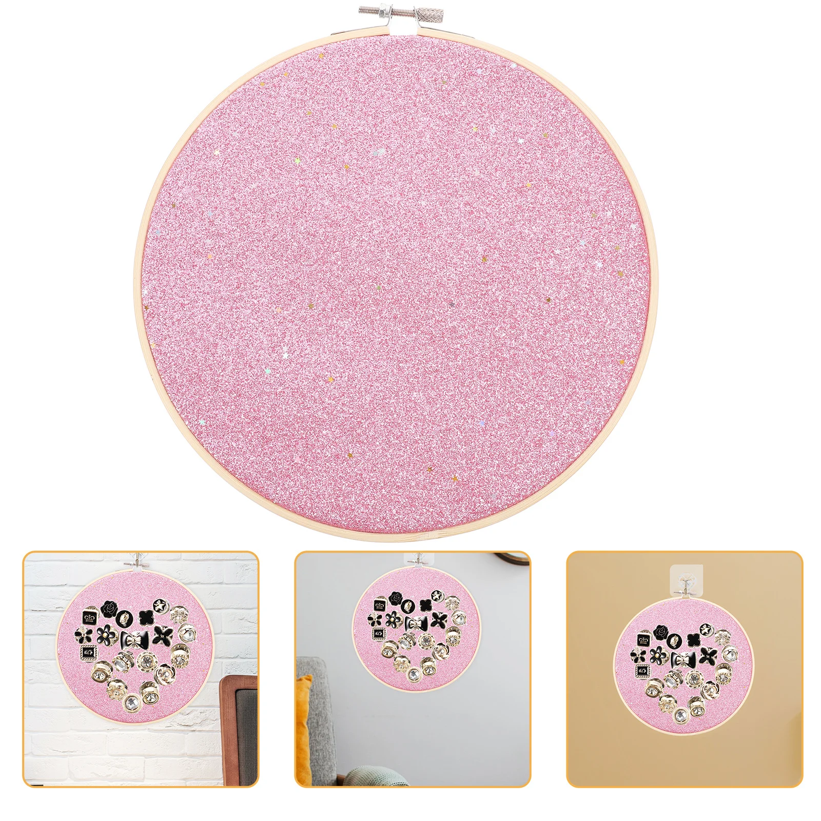 

Round Pink Glitter Brooch Banner Canvas Wall Hanging Pin Display Board for Jewelry Display Party Wedding Decoration Pin