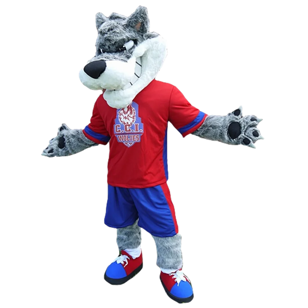 Costume de mascotte de loup gris féroce personnalisé professionnel, robe de paupières de loup, carnaval, école, collège, taille adulte, SW1530