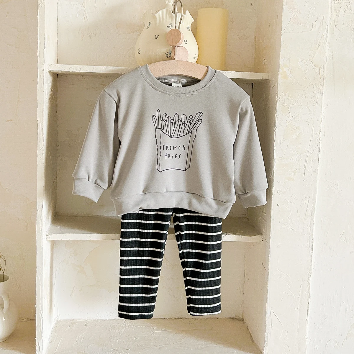 2pcs Infant Toddler Outfits New Autumn Boys Girls Sets French Fries Print Top +Bottom Baby Sets 0-3 Years Old Newborn Baby Suit