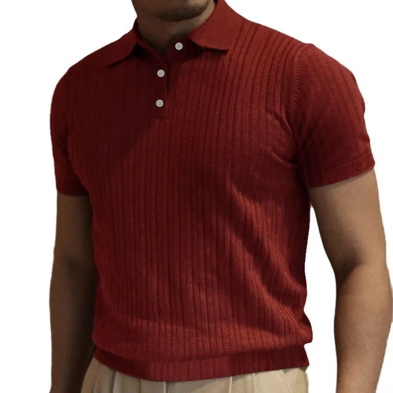 New Instagram Business Light Mature Style Short Sleeved Men's High-quality Casual Lapel Slim Knit Polo Shirt Men's T-shirt