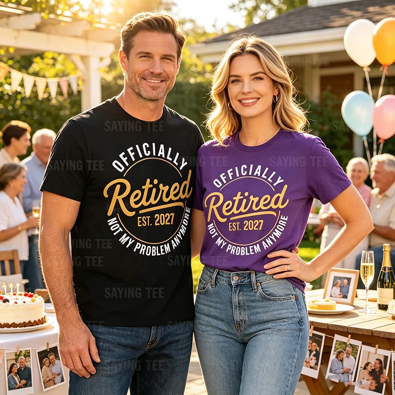 Ruhestand 2027, nicht mehr mein Problem – Vintage-T-Shirt mit lustigem Humor, aufgedrucktem Spruch, ideal als Geschenk zum Ruhestand für Opa oder Papa. – Detail 3