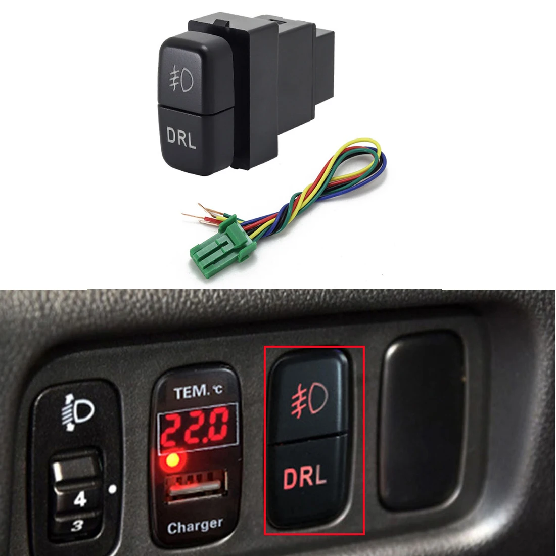 Car Dual key switch dualradar power supply LED Headlight Switch Button for Mitsubishi ASX LancerEX Pajero V73 V93 V97