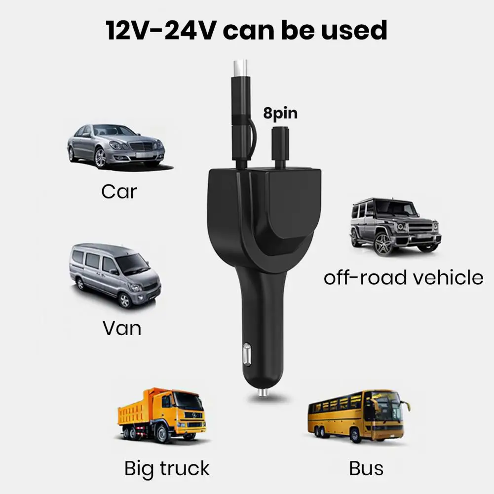 Short Circuit Car Charger 3-in-1 Car Charger Convenience Dual Usb Port Car Charger with Retractable 3-in-1 for Apple