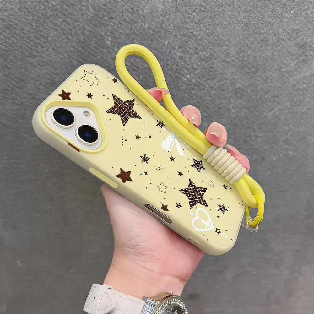 Plaid Star Korean Lanyard Phone Case For iPhone 17 15 14 16 13 12 11 Pro Max14 7 8 15 16 Plus XS XR SE 16 15 Wrist Strap Cover view 2