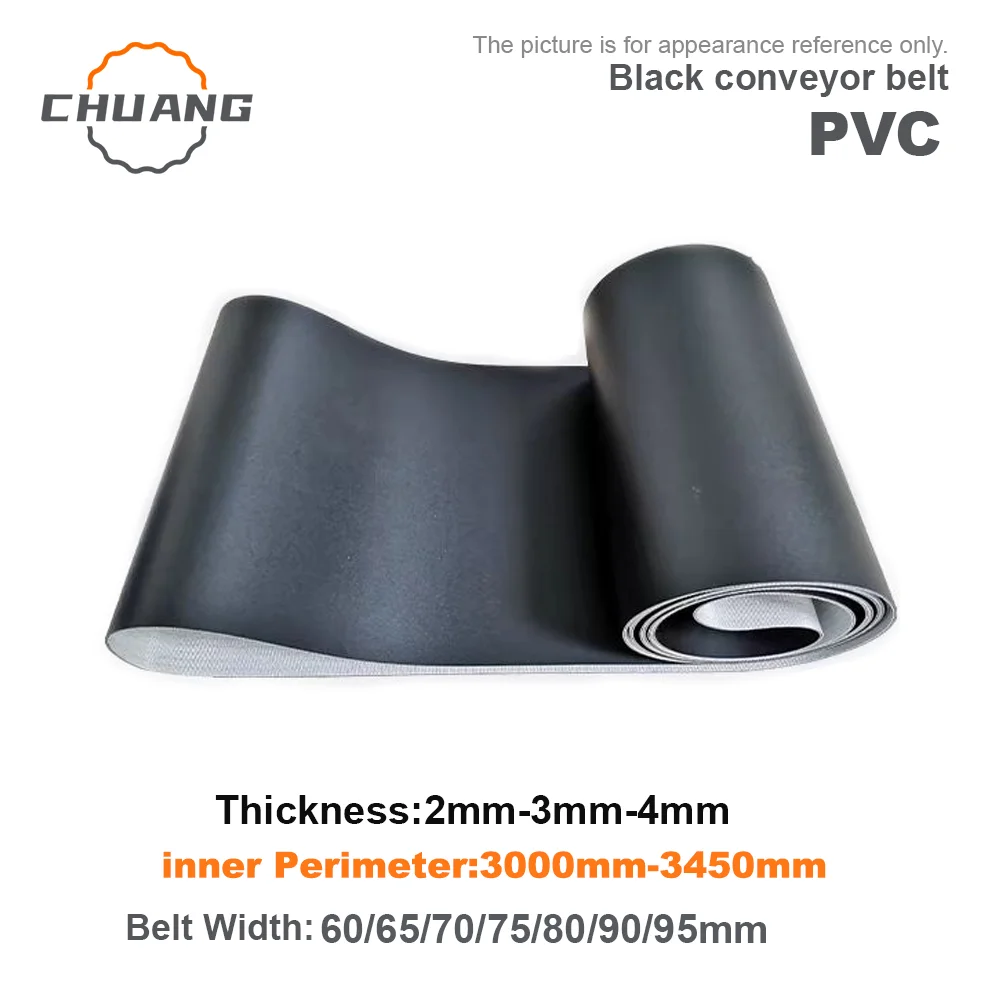 perimeter: 3000mm-3450mm Belt width:60/65/70/75~95mm Matte Black PVC Industrial Transmission Conveyor Belt(Can Customized Size)
