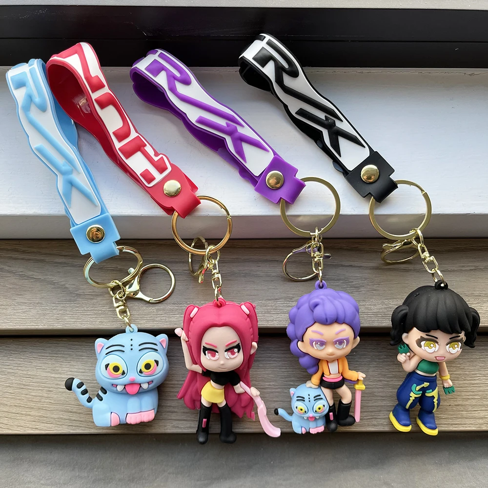 KPOP شيطان الصيادين ديربي النمر شخصية المفاتيح البلاستيكية سيليكون لطيف نمط حلقة رئيسية للأطفال والمحبي هدية عيد الهالوين