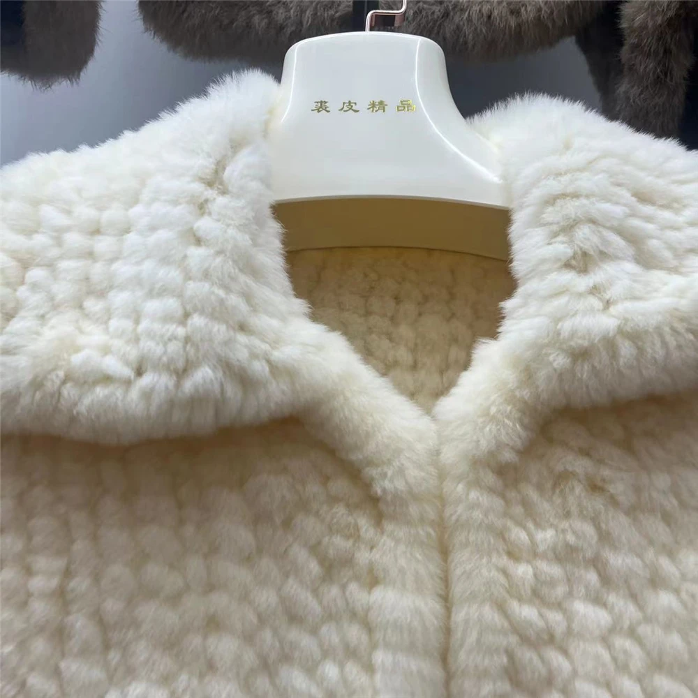 Autumn Winter New Real Rex Rabbit Fur Coats For Women Sweet Fashion Lapel Double-Faced Woven Short Fur Jacket Fur Coat Y3112