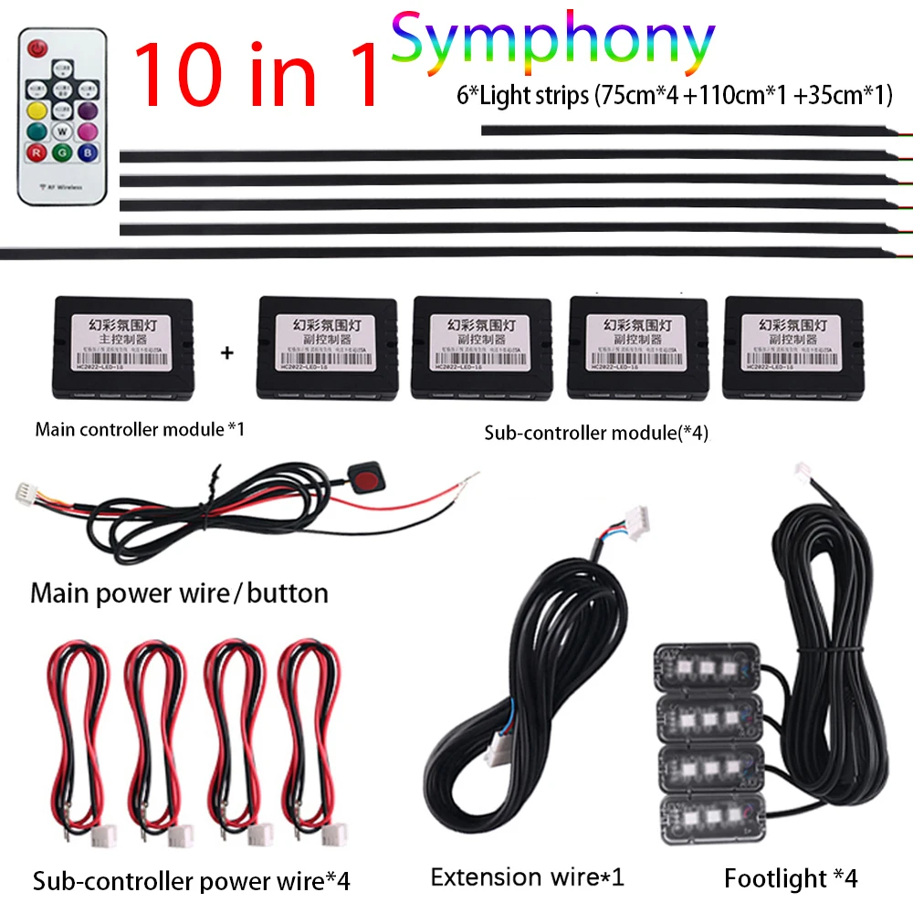18/22 in 1 213/64 Farbe Regenbogen Symphonie Auto Umgebungsbeleuchtung Kit RGB LED Streifen Licht Acryl Innen Atmosphäre Lampe APP Fernbedienung
