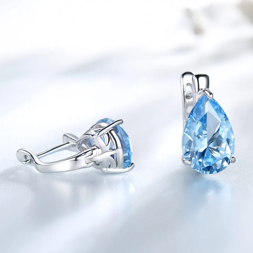 

Water Drop Nano Sky Blue Topaz Gemstone 925 Sterling Silver Clip Earring