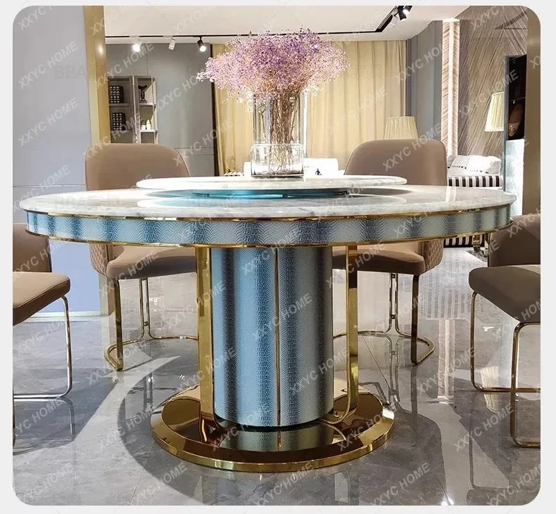 Y1 Italian light luxury dining table and chair set Modern luxury solid wood marble round table