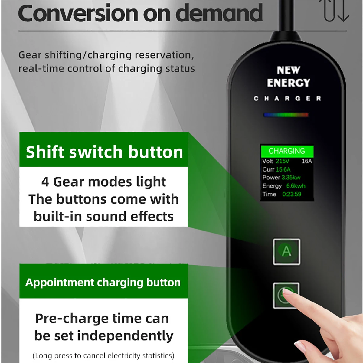 3.5kW Type1 Portable EV Charger 8A-16A Adjustable Schuko Plug 5/3.5M Cable Timing Charging & Dual Temp Protection
