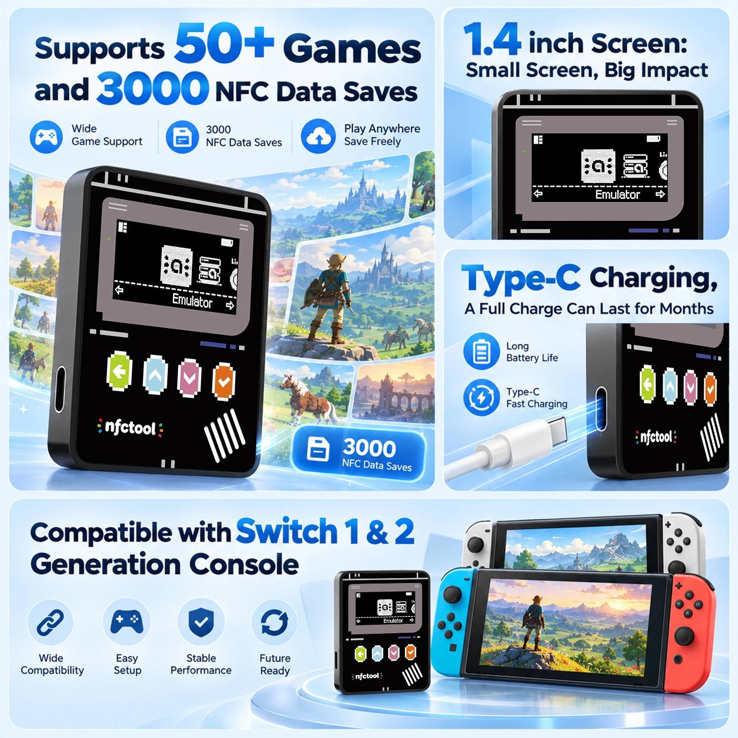 Wireless NFC Emulator for Switch 1 & 2 Generation Consoles For Amiibo Unlimited Card-Swiping Simulator Bin Unlock Key