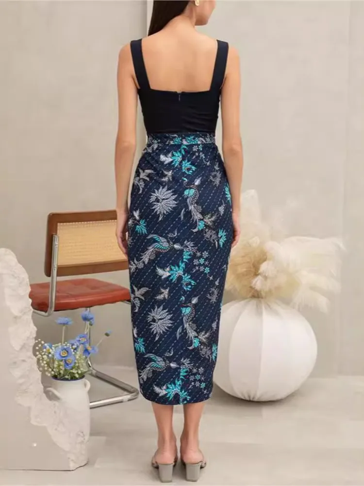 New Women's Dress Fashion Printed Irregular Long Sleeveless Dress Sexy Slim Leg Exposed Casual Comfortable Dress