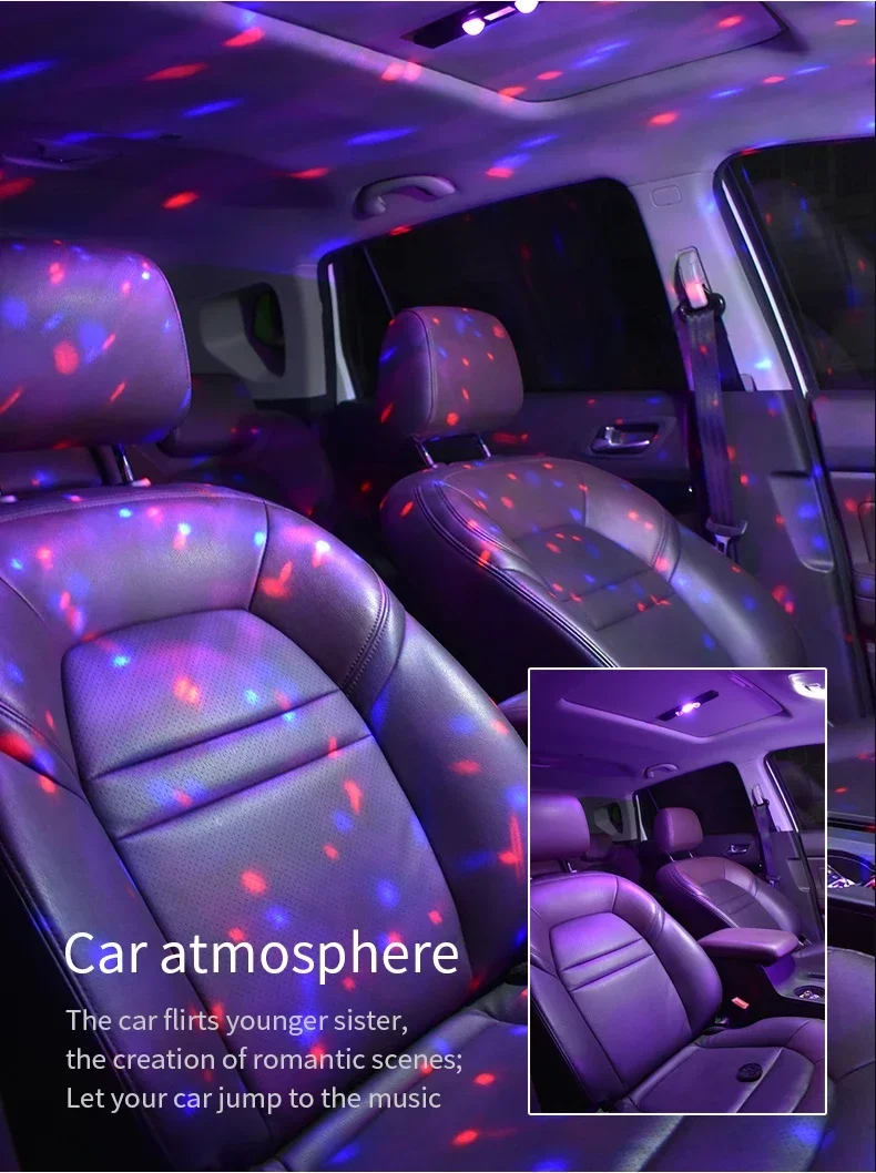 NEUE LED-Auto-Atmosphärenlampe, kabellose Sprachsteuerung, RGB-Dach-Sternenlicht, USB-Ladefunktion, dekorative Innenraumbeleuchtung für Partys. – Detail 5