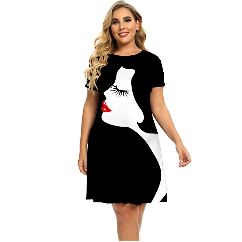 3D Abstract Print Painting Dress For Women 2022 Summer Short Sleeve Fashion Dress Casual Round Neck Loose Clothing Plus Size 6XL