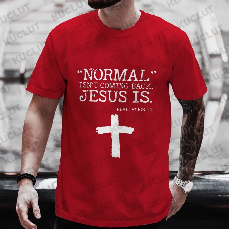 Men\'s T-shirt Cross & Jesus Letter Pattern Graphic Tees Summer Short Sleeve Streetwear Y2k Tops Male Outfits Oversized Clothing