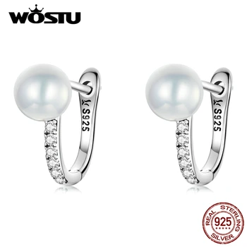WOSTU 925เงินสเตอร์ลิง Simple เปลือกหอยมุก Shining Zircon ต่างหูตุ้มหูแฟชั่นสำหรับผู้หญิงเครื่องประดับ CQE1288