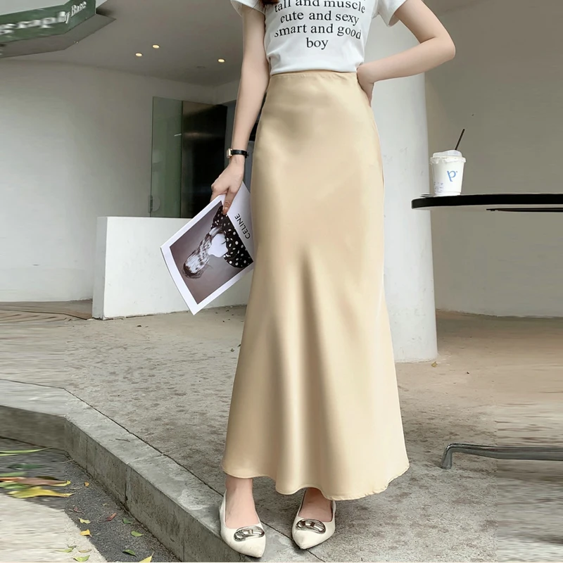 

Luxury Satin Half Length Skirt for Women Summer 2024 New High Waist Mid Length Fishtail Skirt Elegant Slim Wrap Buttocks Skirts