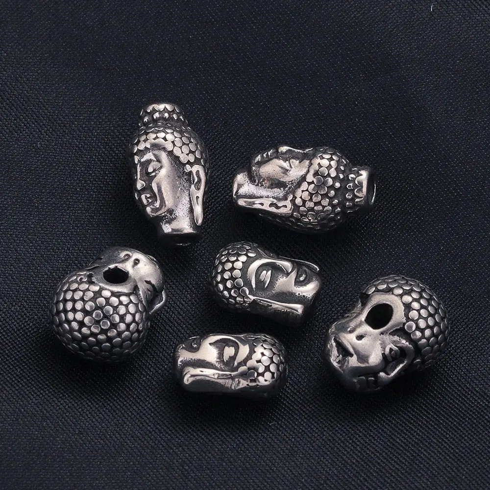 2pcs 9*12/14mm Stainless Steel Big Hole Vintage Buddha Head Metal Charm Spacer Beads DIY Necklace Jewelry Making Supplies