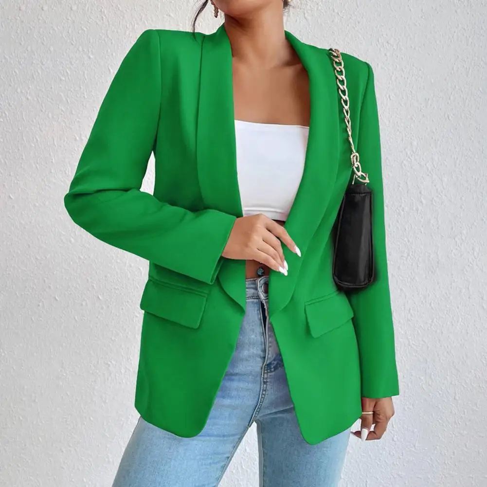 Women Suit Coat Lapel Long Sleeve Open Front Unbuttoned Placket Suit Jacket Solid Color Loose Fit Business Outwear