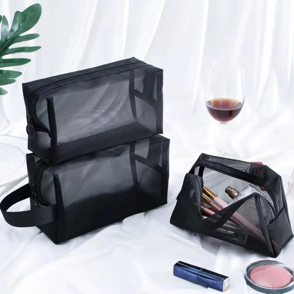 Foldable Transparent Cosmetic Bag Washable Toiletry Bag Breathable Large Capacity Storage Mesh Travel Zipper Makeup Bag For Trip