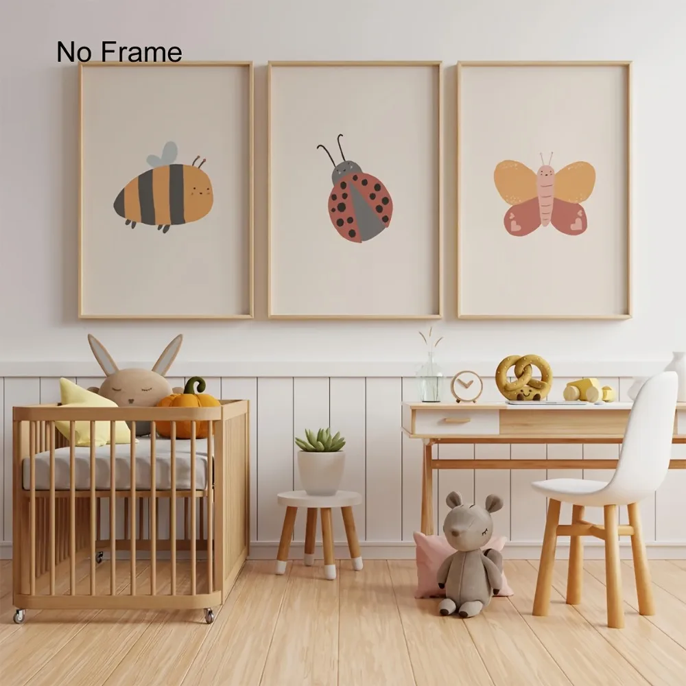 Frameless,Insect Wall Art Prints, Bumblebee Ladybug and Butterfly Wall Art,Garden Art Poster Prints,Home Decoration Living Room