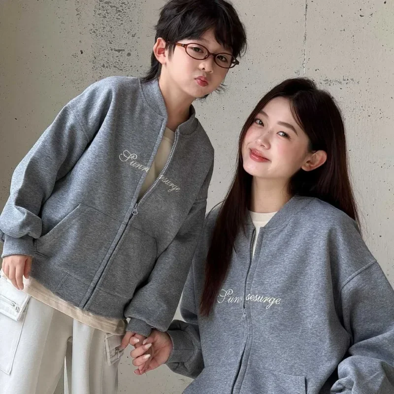 2026 Autumn Family Matching Outfits Mom Dad Son Daughter Solid Cotton Baseball Jacket Father Mother Parent-child Zip Up Coat