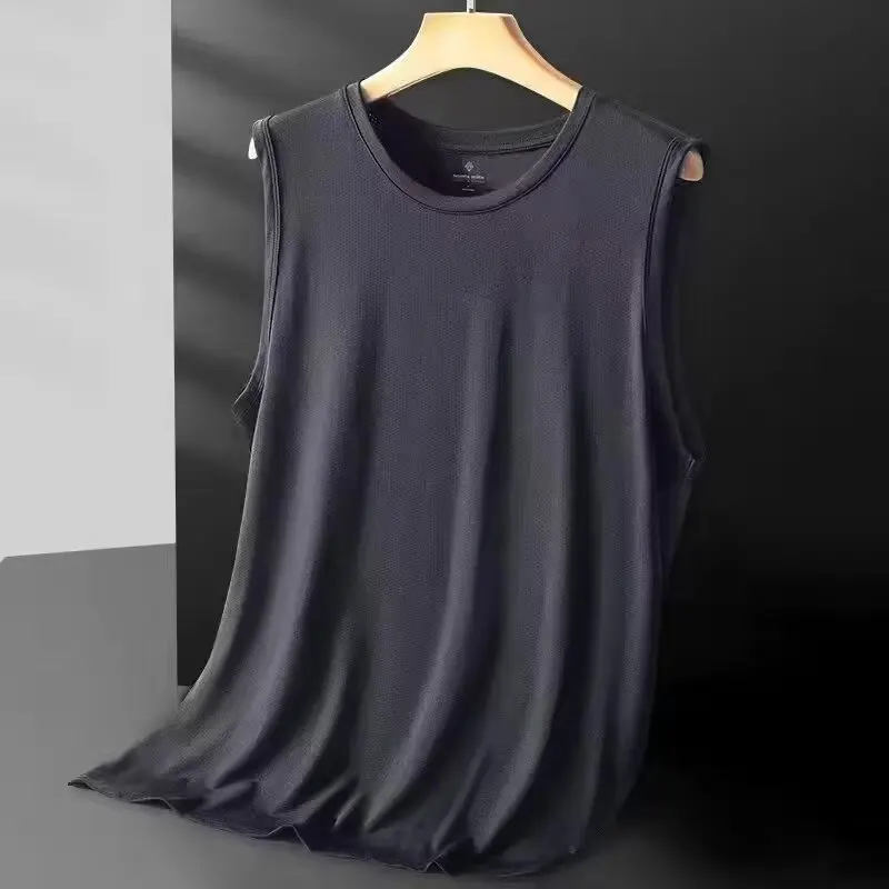 Ice Silk Tank Top Men\'s Mesh Quick Drying Summer Sleeveless T-shirt Wide Shoulder Plus Size Sports Fitness Men\'s Hollow K