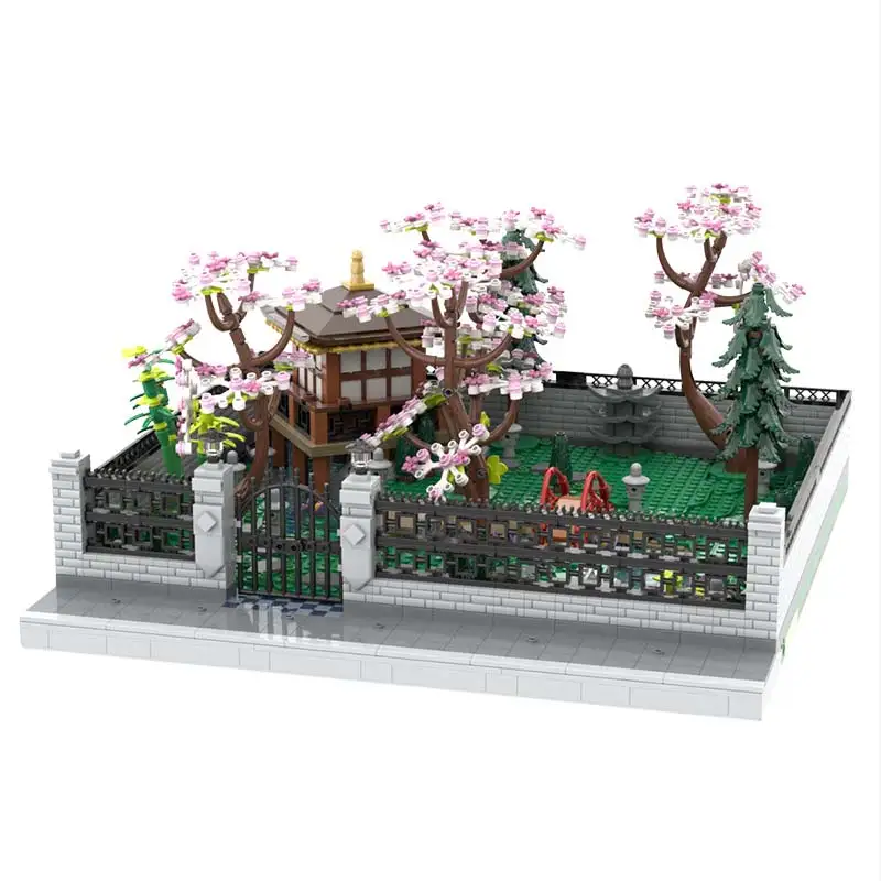 Bloques de construcción MOC con vista urbana, parque de flores de cerezo, arquitectura Modular, ensamblaje DIY, bloques de modelismo, rompecabezas, juguetes, regalos de navidad