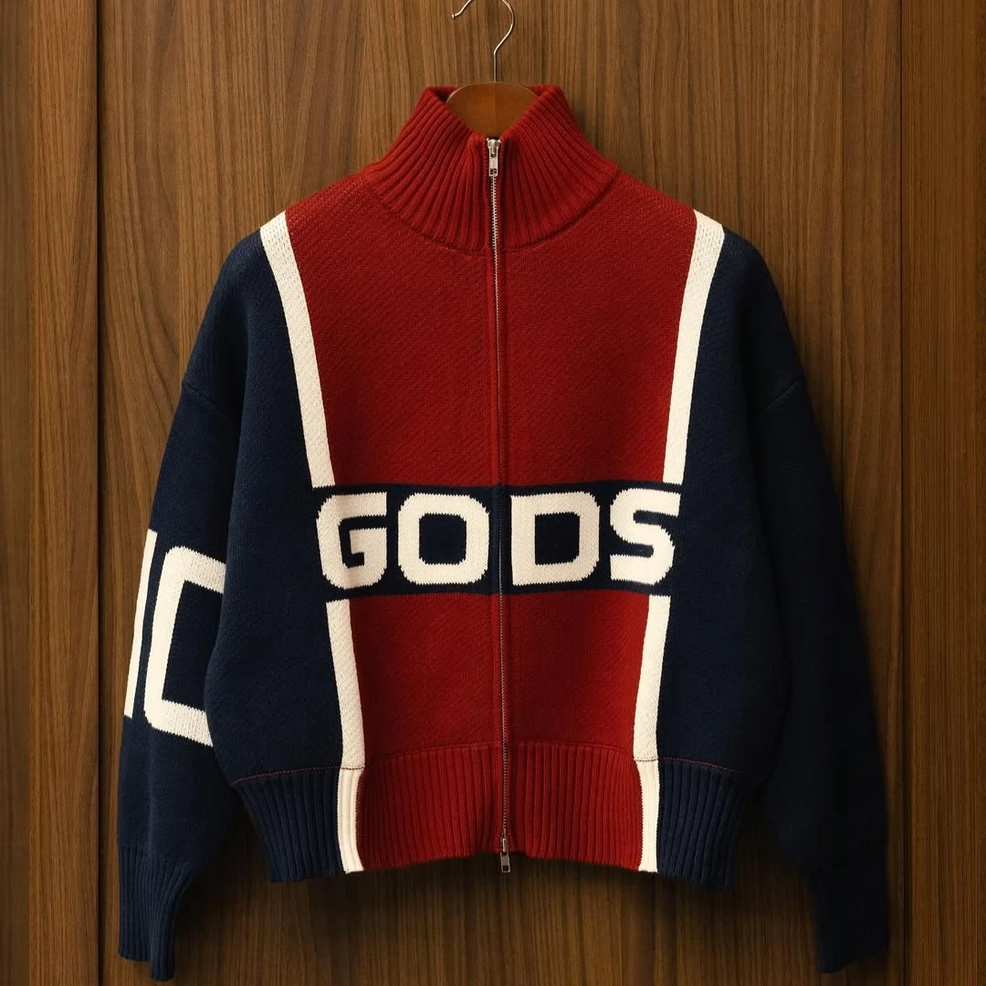 

Y2K Alpine Rally Knitted Zipper Fleece Men's Streetwear Jacket Retro Embroidered Graphic Splicing Casual Top Men Women Clothing