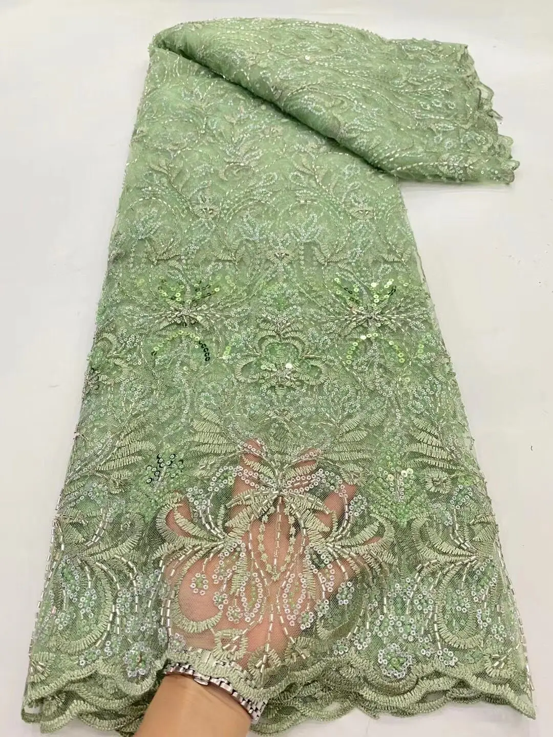 

African Lace Fabric J-12236810 High Quality French Lace Fabric with beads Sewing Nigerian Lace Fabrics For Wedding