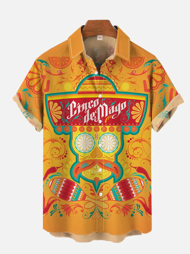 

2026 Men's Fashion Hawaiian Shirt Mexican Style Colorful Graffiti Art Printed Short Sleeve Shirt Simple Design Harajuku Clothing