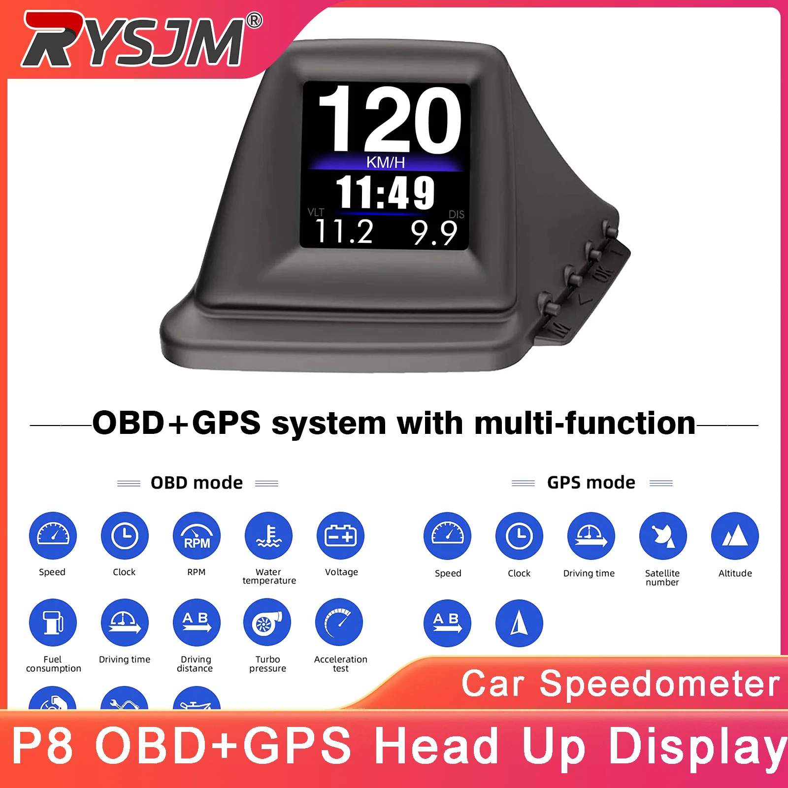 Head UP Display OBD2+GPS On-Board Computer HUD Water Temperature RPM Tachometer Car Speedometer Accessories ﻿