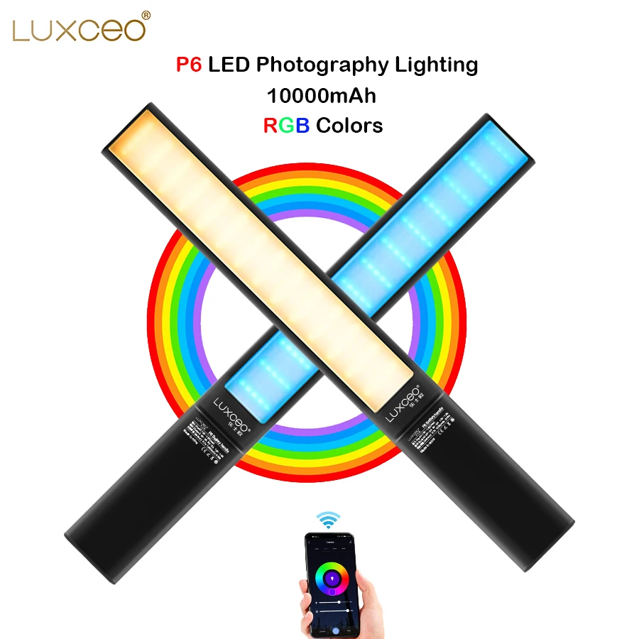 

LUXCEO P6 LED RGB Video Light 1300LM 2500K-6500K RA95 with APP Remote Control Rechargeble Battery 10000mAh 18W Photography Light