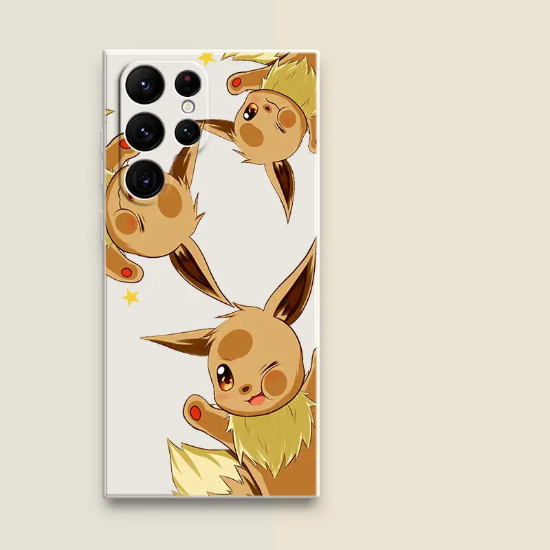 New Cute Pikachu Eevee Case For Samsung Galaxy S23 S22 S21 S20 FE 5G S10E S10 S9 S8 Note 10 Plus 20 Ultra Square Liquid Cover