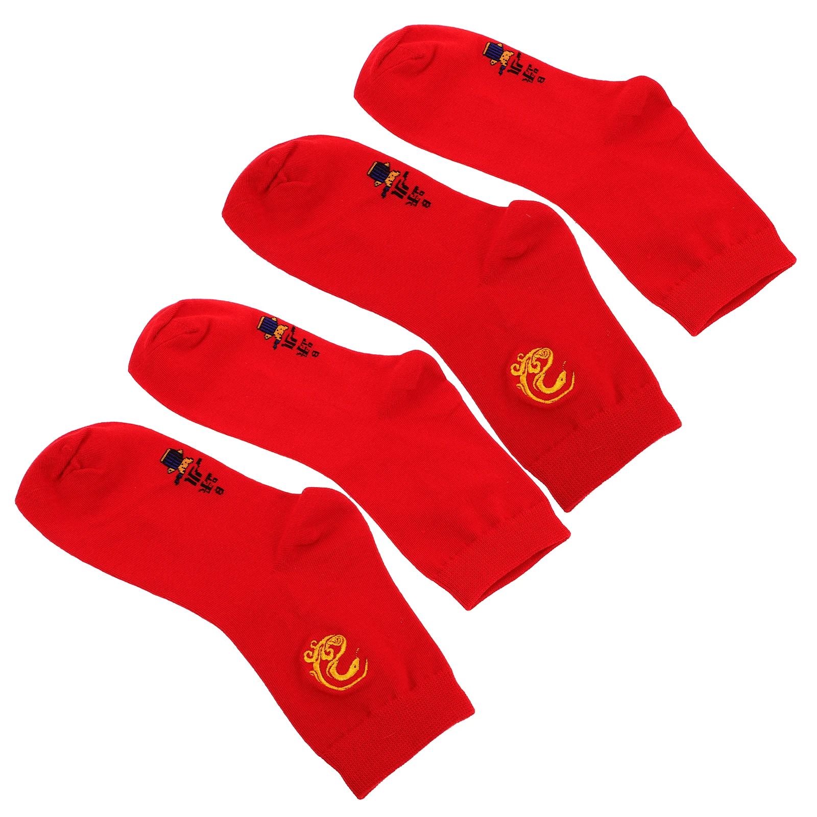 

4pcs GoldenSnakeEmbroideredSocks UnisexRedCotton MidcalfLength DressSocksforMenWomen ZodiacYearSnake SocksRed