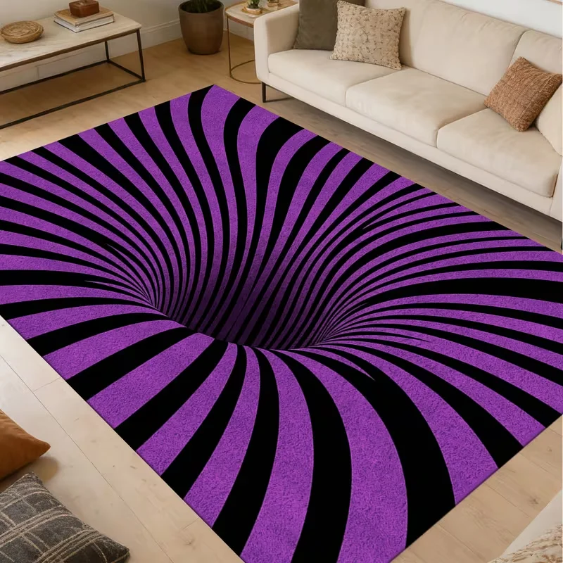 Vortex Optical Illusion Area Rug Purple Black Swirl Striped Print Soft Floor Mat Cool Visual Carpet For Living Room Bedroom