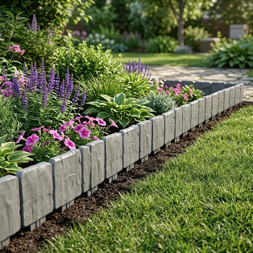 For Outdoor Garden Decor White Faux Stone Fence Interlocking Landscape Panels Resilient Polypropylene Material