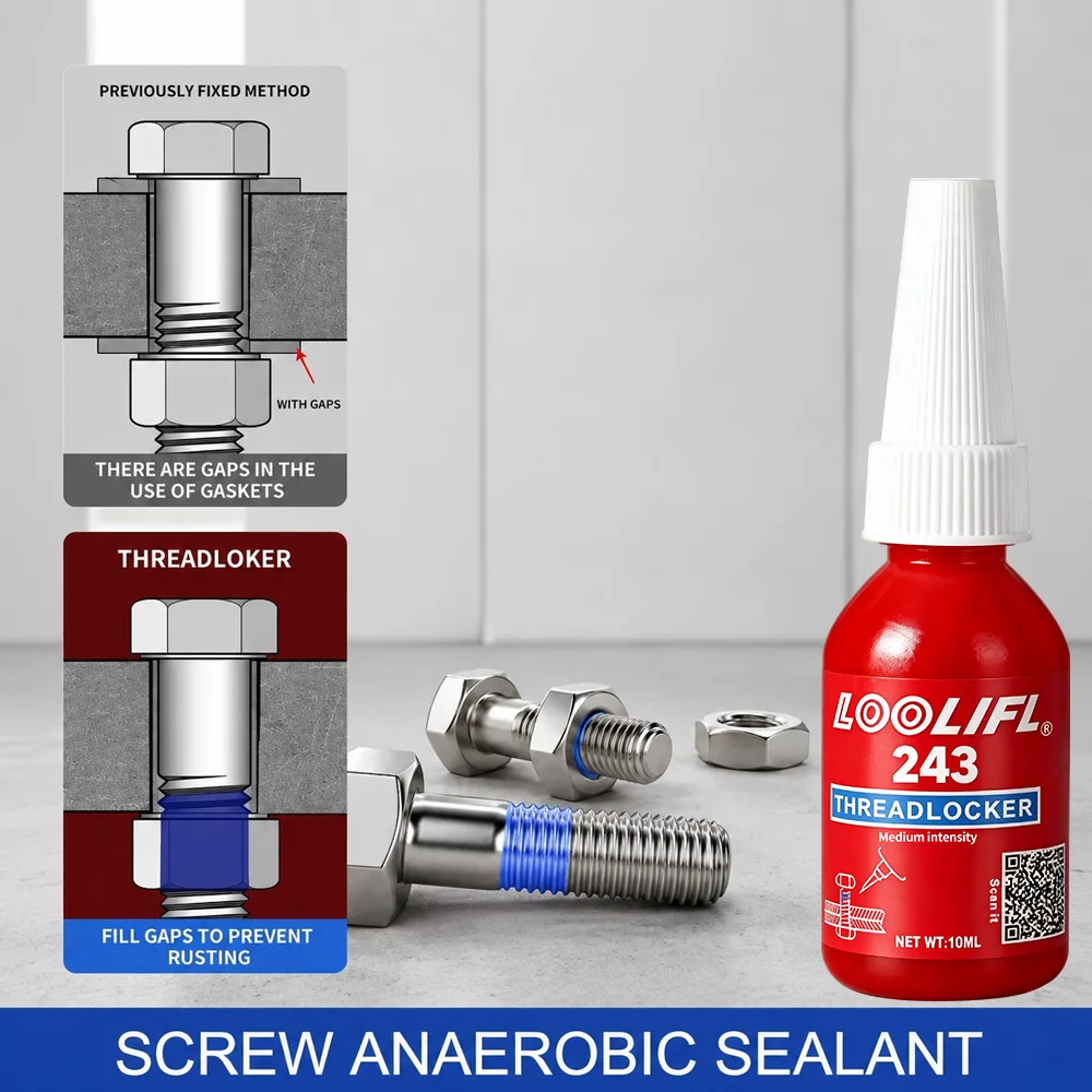 LOOLIFL 243 Threadlocker 10ml Medium Strength Removable Anti Vibration Bolt Seal Glue Oil Resistant Auto Hardware