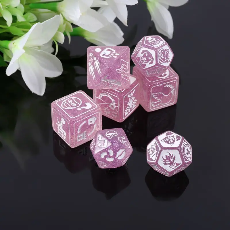 7pcs/set Story Dices For Story Time Polyhedral Game Dice Says Party Multi Faces Acrylic Dice Toy Table Board Games Accessories